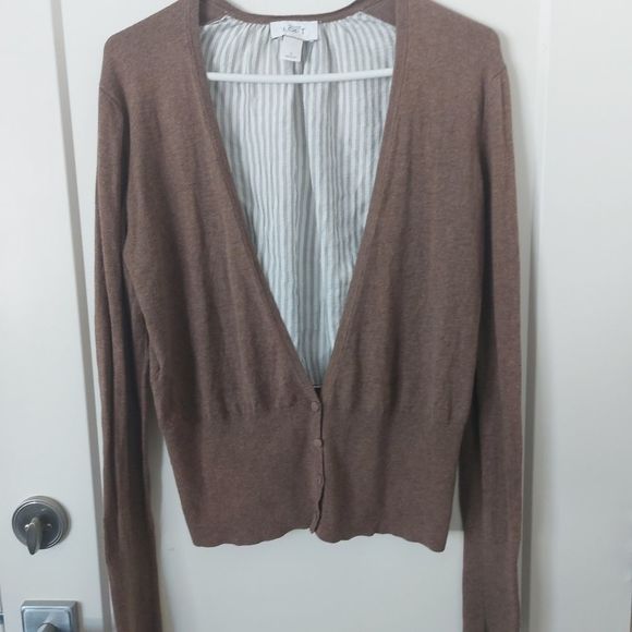 LOFT Brown Open Front Cardigan - Picture 2 of 7